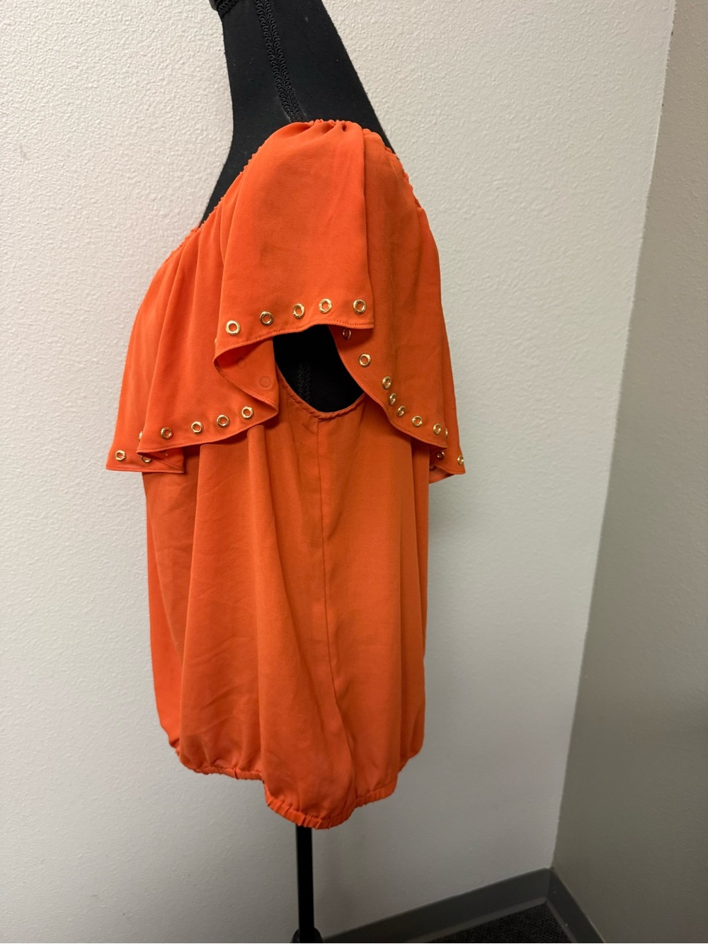 Michael Kors Orange Studded Ruffle Blouse XL Flowy Resort Chic Top - Picture 5 of 12